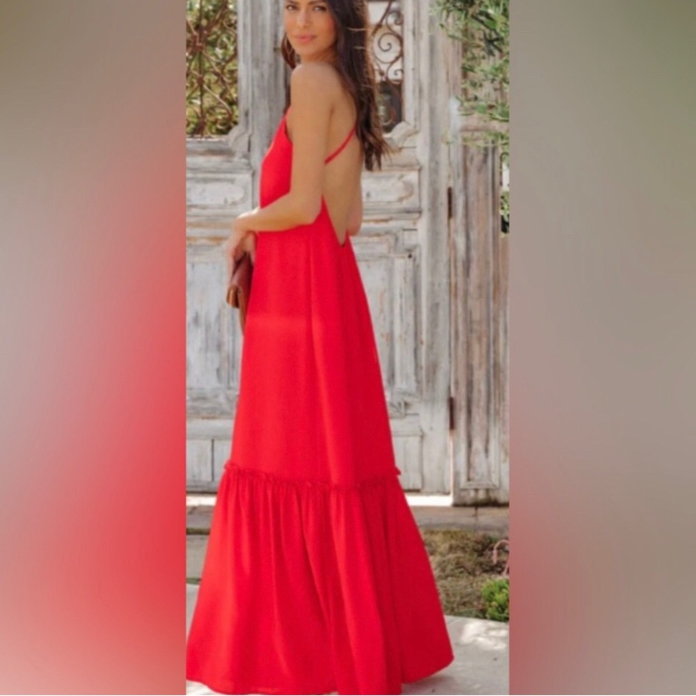 VICI boho chic red flowy maxi dress w/ halter neck & open strappy back NEW🎉SALE
